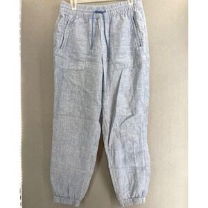 Athleta Womens 8 RETREAT Blue Linen Drawstring Jogger Pants Elastic Pockets